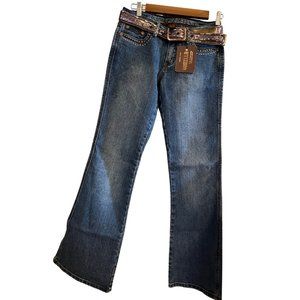NWT VINTAGE Vanilla Star Flare Bedazzled Jeans Size 7 Juniors Wide Leg with Belt